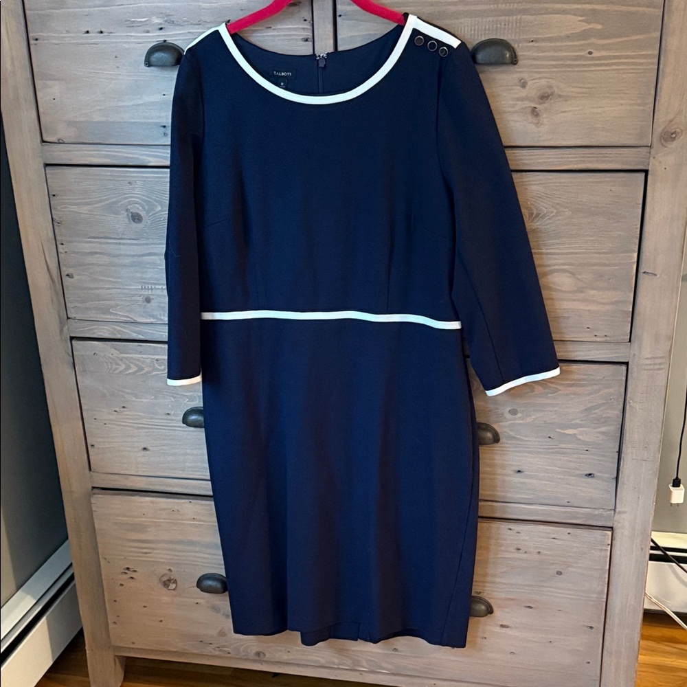 EUC Talbots Navy Dress with cream trim sz 12